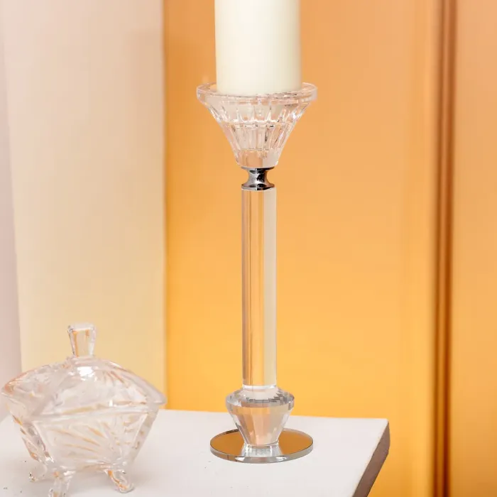 Підсвічник скляний на ніжці  6×21.3 см прозорий декоративний підсвічник на стіл (HP-4-12L) - изображение 3