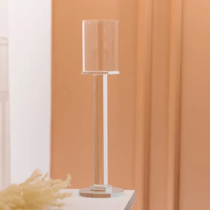 Підсвічник скляний на ніжці 8×31 см підсвічник келих декоративний прозорий (HP-4-43S) - изображение 4