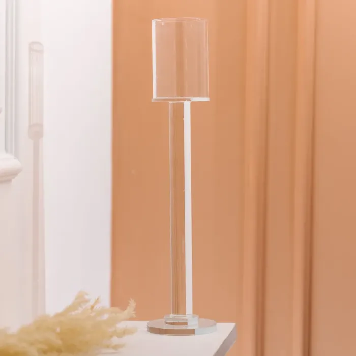 Підсвічник скляний на ніжці 8×36 см підсвічник келих декоративний прозорий (HP-4-44M) - изображение 4