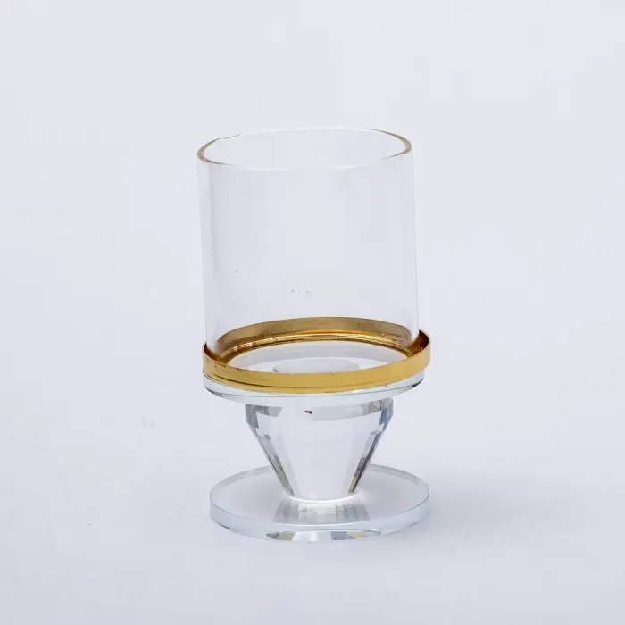Підсвічник скляний на ніжці з золотою окантовкою 6×10 см підсвічник келих декоративний прозорий (HP-4-32S) - изображение 1