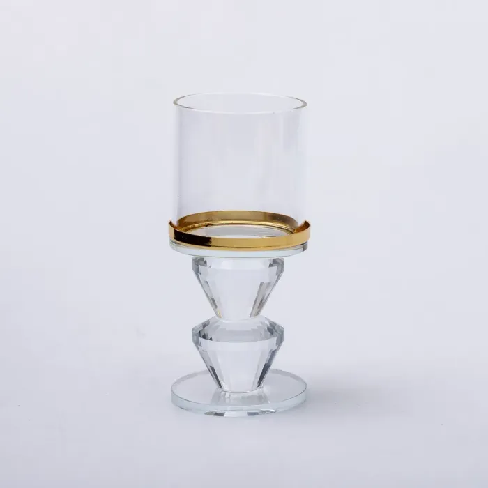 Підсвічник скляний на ніжці із золотою окантовкою 6×13.3 см підсвічник келих декоративний прозорий (HP-4-33M) - изображение 1