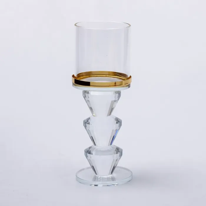 Підсвічник скляний на ніжці з золотою окантовкою 6×16.5 см підсвічник келих декоративний прозорий (HP-4-34L) - изображение 1