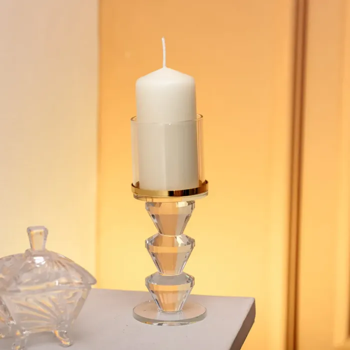 Підсвічник скляний на ніжці з золотою окантовкою 6×16.5 см підсвічник келих декоративний прозорий (HP-4-34L) - изображение 2
