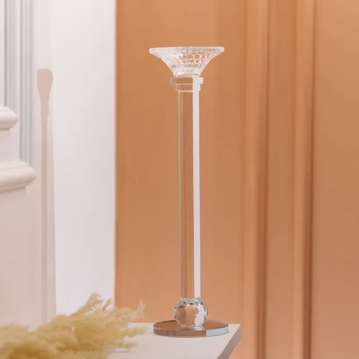 Підсвічник скляний на тонкій ніжці 9×29 см прозорий декоративний підсвічник на стіл (HP-4-7S) - изображение 4