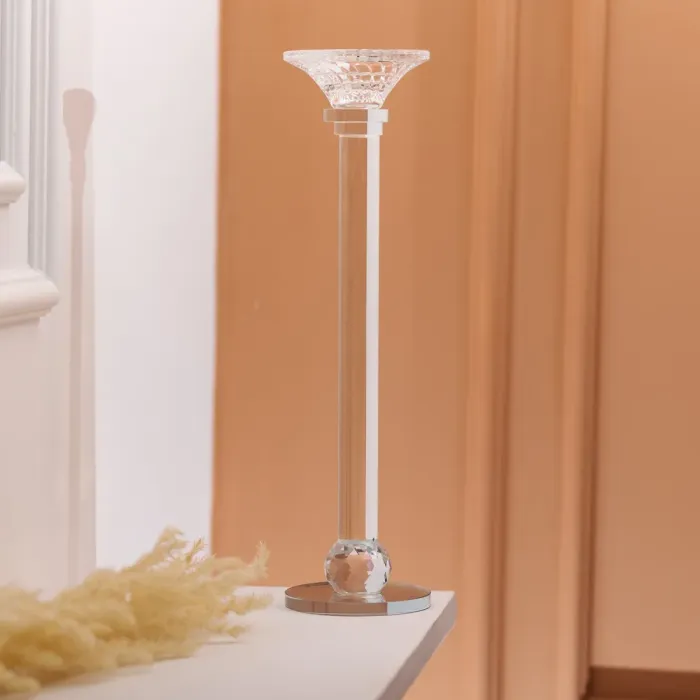 Підсвічник скляний на тонкій ніжці 9×34 см прозорий декоративний підсвічник на стіл (HP-4-8M) - изображение 4