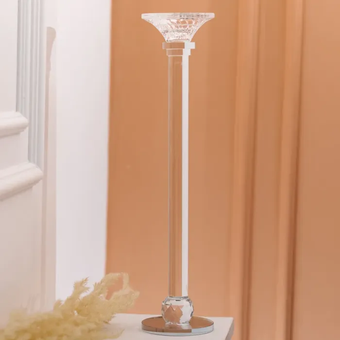 Підсвічник скляний на тонкій ніжці 9×39 см прозорий декоративний підсвічник на стіл (HP-4-9L) - изображение 4