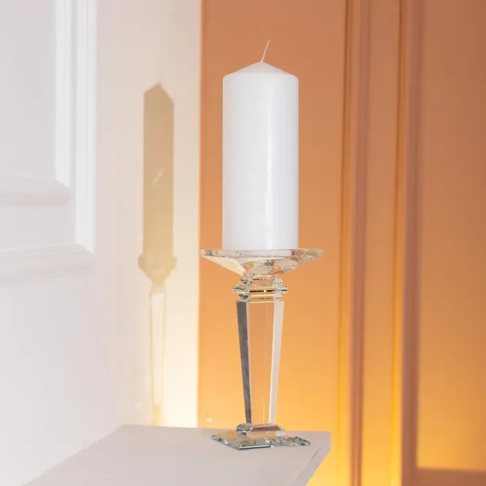Підсвічник скляний на високій ніжці 9.5×9.5×20 см декоративний прозорий (HP-4-52S) - изображение 4
