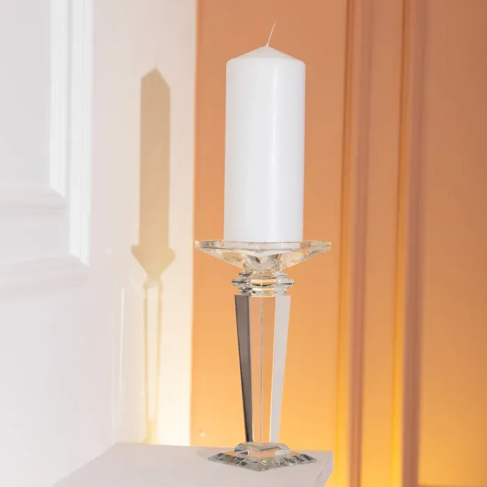 Підсвічник скляний на високій ніжці 9.5×9.5×22.5 см декоративний прозорий (HP-4-53M) - изображение 5