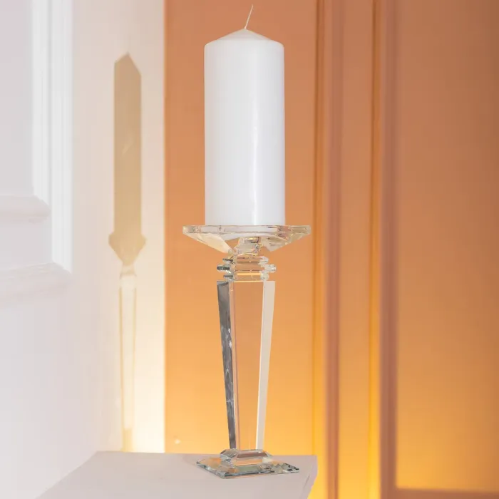 Підсвічник скляний на високій ніжці 9.5×9.5×24 см декоративний прозорий (HP-4-54L) - зображення 5