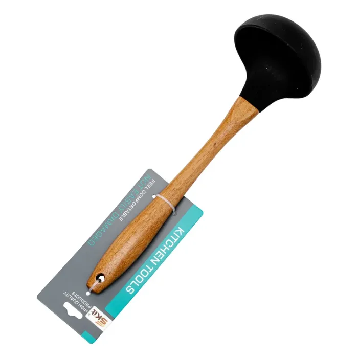 Ополоник силіконовий кухонний 27 (см) кухонний ополоник з силікону з дерев'яною ручкою для супу, бульйону HP-8-58 (HP-8-58) - изображение 3