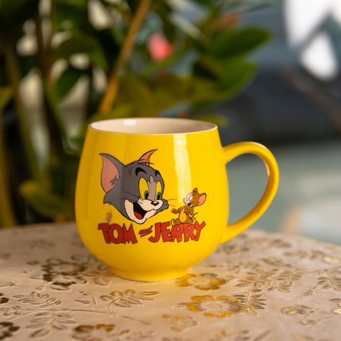 Святкова порцелянова чашка "Веселі Герої" 400 мл, Кружка дитяча із порцеляни на подарунок Жовта FM-13TJ (FM-13TJ) - зображення 1