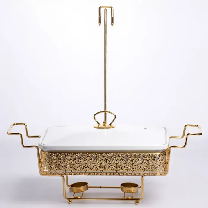 Прямокутний порцеляновий марміт 2 л на золотій стійці з підігрівом YL-78 (YL-78) - зображення 1