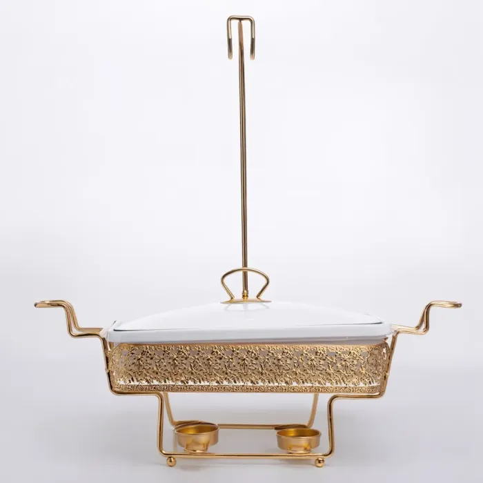 Прямокутний порцеляновий марміт 2 л на золотій стійці з підігрівом YL-78 (YL-78) - зображення 2