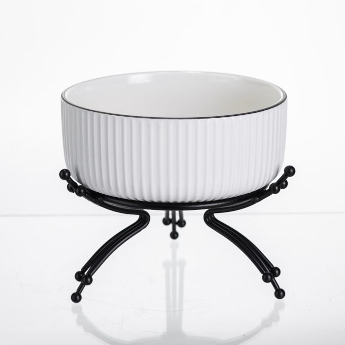 Салатник порцеляновий на металевій підставці Ø16 (см) тарілка для салату салатниця Чорний LB-1568B (LB-1568B) - изображение 1