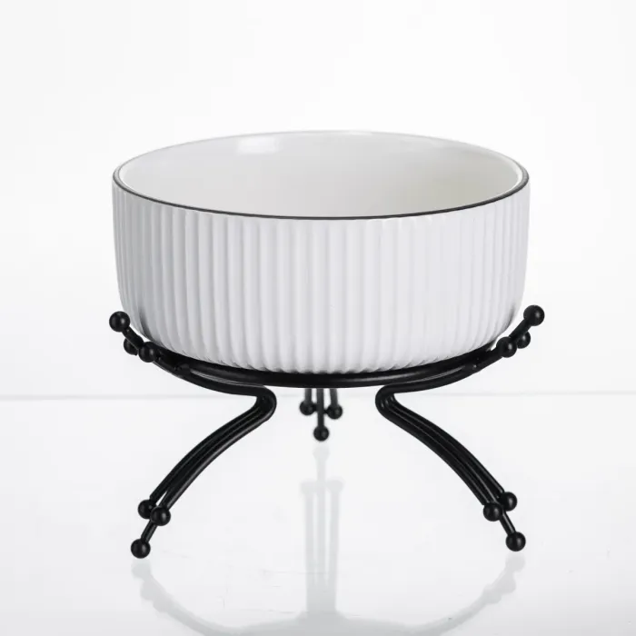 Салатник порцеляновий на металевій підставці Ø16 (см) тарілка для салату салатниця Чорний LB-1568B (LB-1568B) - зображення 1