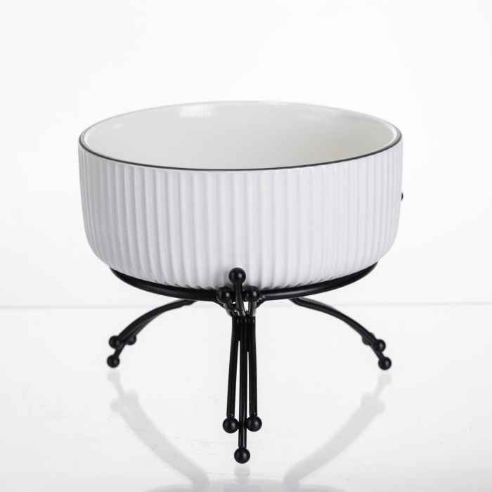 Салатник порцеляновий на металевій підставці Ø16 (см) тарілка для салату салатниця Чорний LB-1568B (LB-1568B) - изображение 2