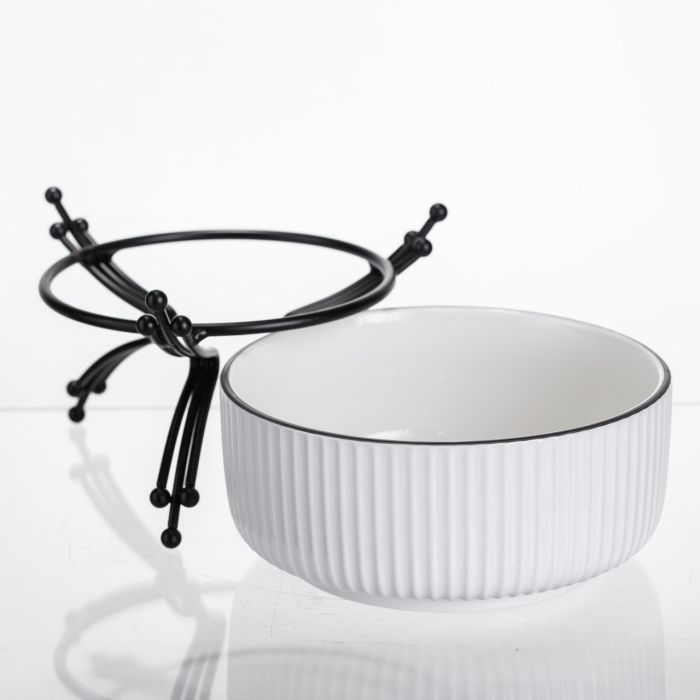 Салатник порцеляновий на металевій підставці Ø16 (см) тарілка для салату салатниця Чорний LB-1568B (LB-1568B) - изображение 3