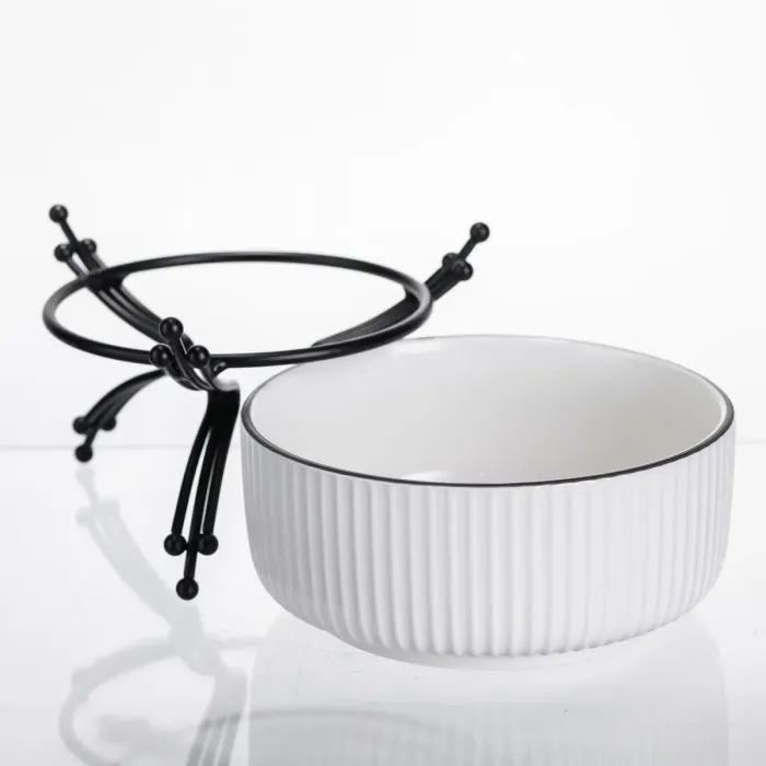Салатник порцеляновий на металевій підставці Ø16 (см) тарілка для салату салатниця Чорний LB-1568B (LB-1568B) - зображення 3