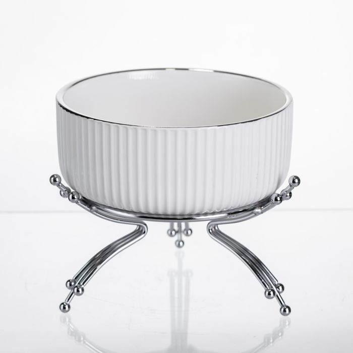 Салатник порцеляновий на металевій підставці Ø16 (см) Срібло LB-1568S (LB-1568S) - изображение 1