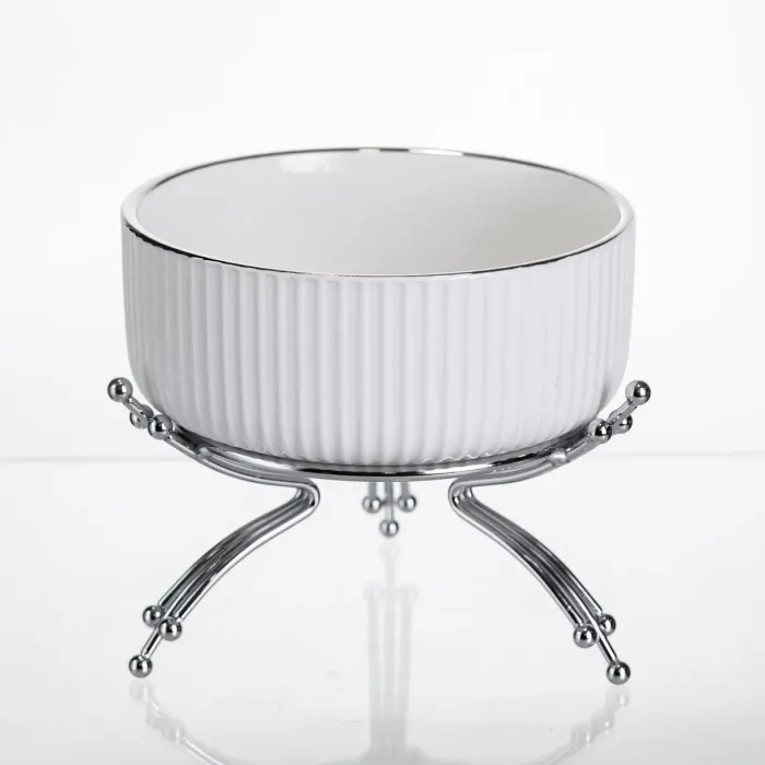 Салатник порцеляновий на металевій підставці Ø16 (см) Срібло LB-1568S (LB-1568S) - зображення 1