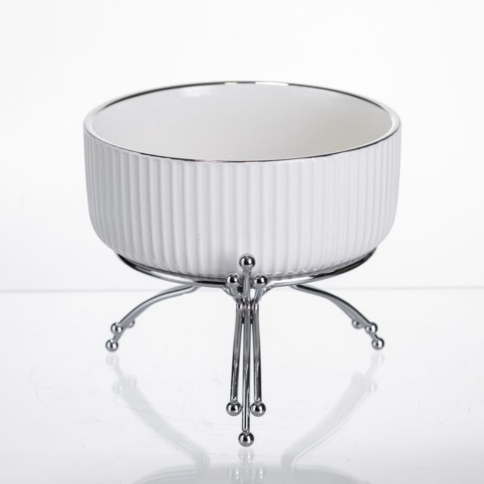 Салатник порцеляновий на металевій підставці Ø16 (см) Срібло LB-1568S (LB-1568S) - изображение 2