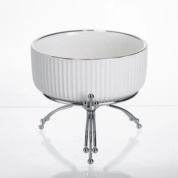 Салатник порцеляновий на металевій підставці Ø16 (см) Срібло LB-1568S (LB-1568S) - зображення 2