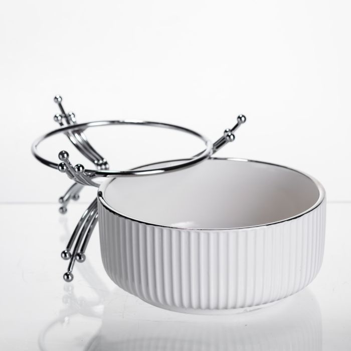 Салатник порцеляновий на металевій підставці Ø16 (см) Срібло LB-1568S (LB-1568S) - изображение 3