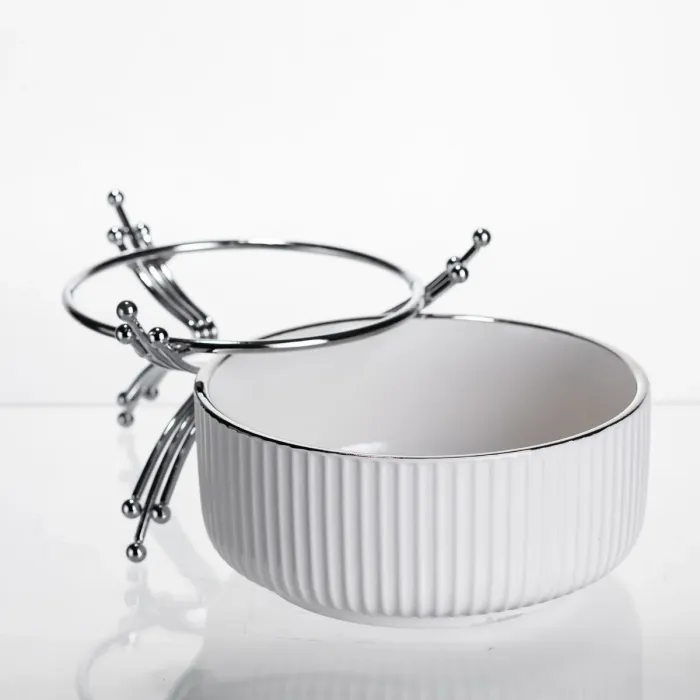 Салатник порцеляновий на металевій підставці Ø16 (см) Срібло LB-1568S (LB-1568S) - зображення 3