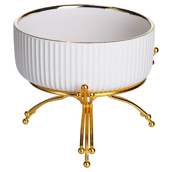 Салатник порцеляновий на металевій підставці Ø16 (см) тарілка для салату салатниця Золото LB-1568G (LB-1568G) - изображение 1