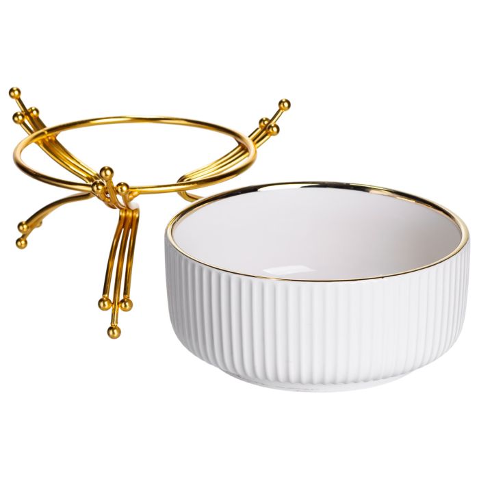 Салатник порцеляновий на металевій підставці Ø16 (см) тарілка для салату салатниця Золото LB-1568G (LB-1568G) - изображение 2