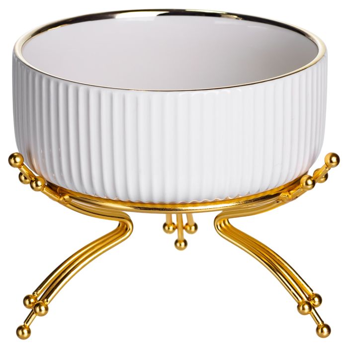 Салатник порцеляновий на металевій підставці Ø16 (см) тарілка для салату салатниця Золото LB-1568G (LB-1568G) - изображение 3