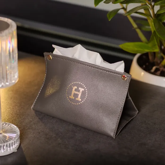 Серветниця автомобільна з еко шкіри 20х7.5х11.5 см органайзер для серветок, Сірий (HP-3-213G) - зображення 5