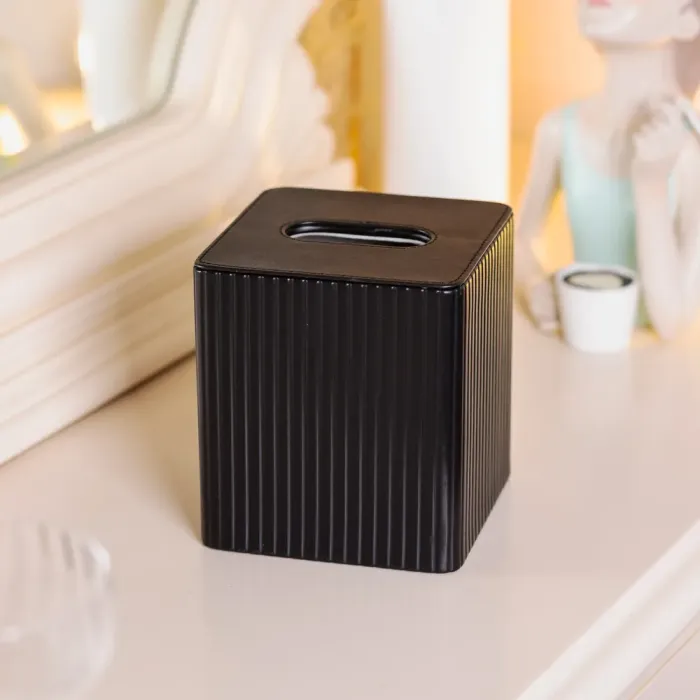 Салфетка из экокожи квадратная 13х13х14.5 см органайзер для салфеток на стол, Черный (HP-3-201B) - изображение 6