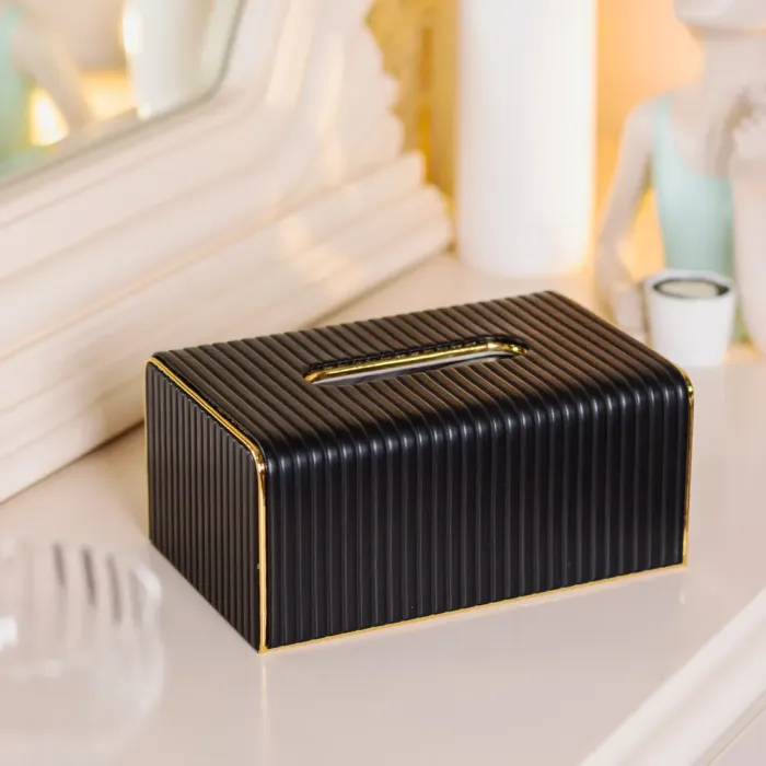 Салфетка из экокожи прямоугольная 21.5х13х9 см органайзер для салфеток на стол, Черный (HP-3-203B) - изображение 6