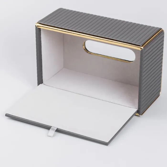 Салфетка из экокожи прямоугольная 21.5х13х9 см органайзер для салфеток на стол, Серый (HP-3-203G) - изображение 4