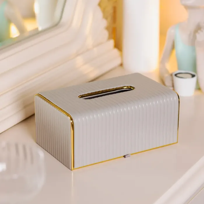 Салфетка из экокожи прямоугольная 21.5х13х9 см органайзер для салфеток на стол, Серый (HP-3-204G) - изображение 5