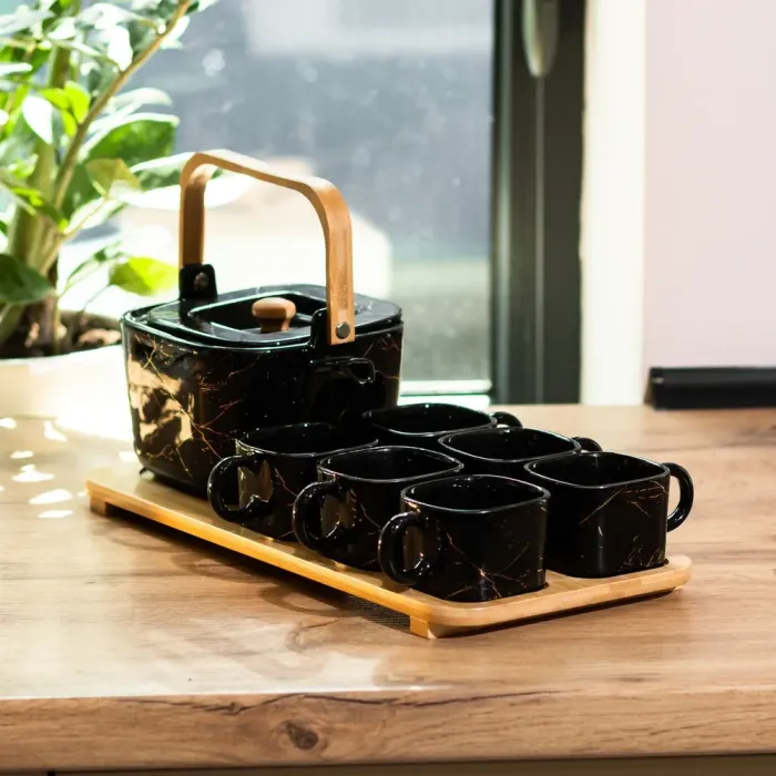 Сервіз чайний на підставці на 6 персон чорний сучасний (HP1234) - зображення 2