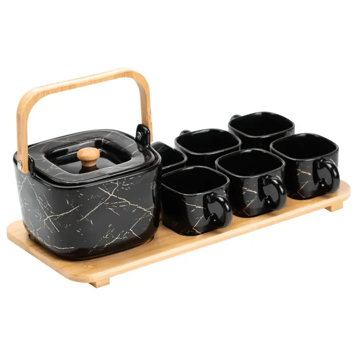 Сервіз чайний на підставці на 6 персон чорний сучасний (HP1234) - зображення 4