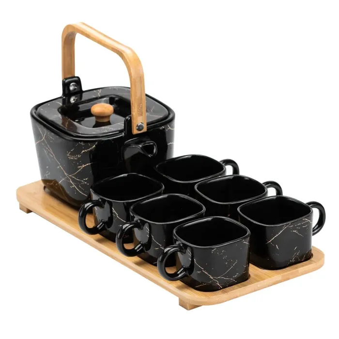 Сервіз чайний на підставці на 6 персон чорний сучасний (HP1234) - зображення 5