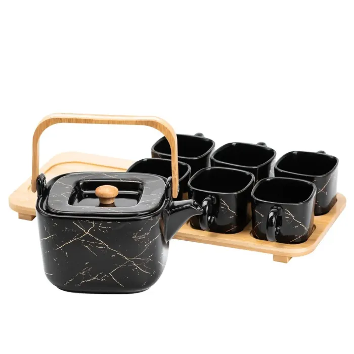 Сервіз чайний на підставці на 6 персон чорний сучасний (HP1234) - зображення 6