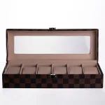 Скринька для годинників з екошкіри 6 відділень 31×11×7,5 см Коричневий Yiwu HP-5-14S (HP-5-14S)