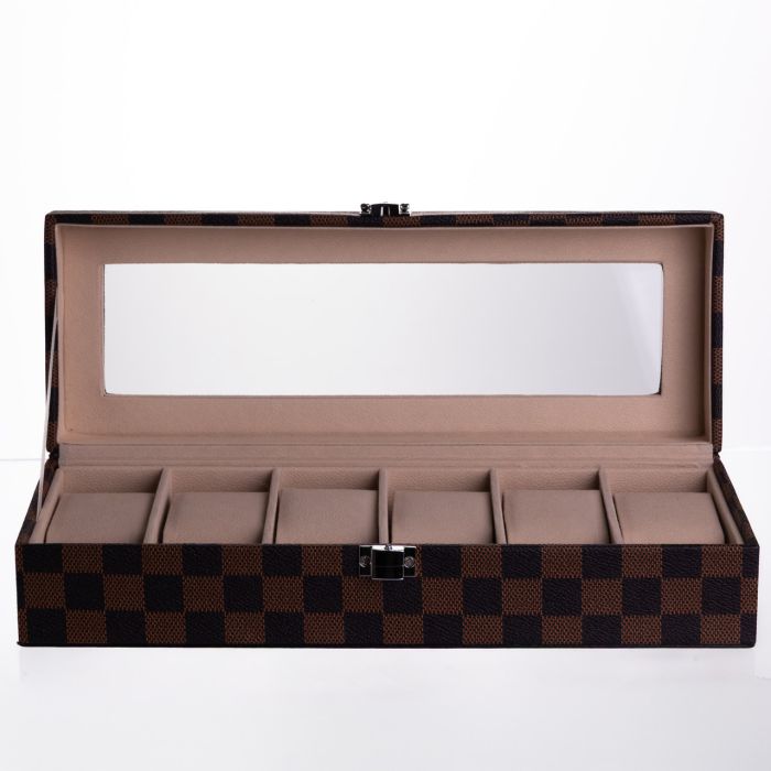 Скринька для годинників з екошкіри 6 відділень 31×11×7,5 см Коричневий Yiwu HP-5-14S (HP-5-14S) - изображение 1