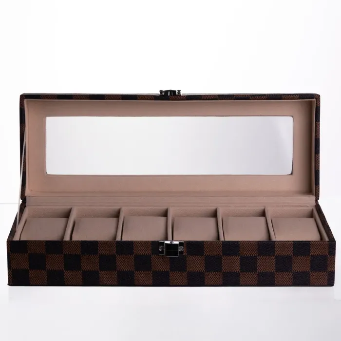 Скринька для годинників з екошкіри 6 відділень 31×11×7,5 см Коричневий Yiwu HP-5-14S (HP-5-14S) - зображення 1