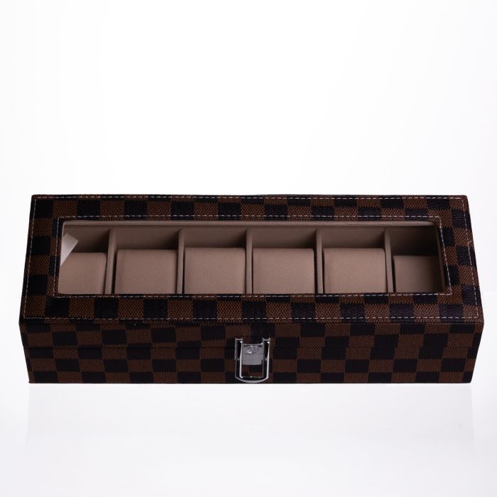 Скринька для годинників з екошкіри 6 відділень 31×11×7,5 см Коричневий Yiwu HP-5-14S (HP-5-14S) - изображение 2