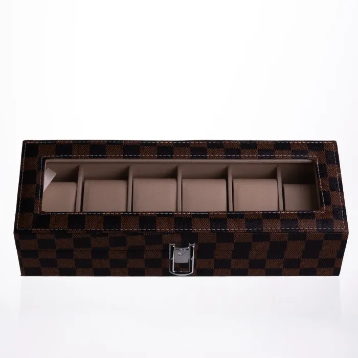 Скринька для годинників з екошкіри 6 відділень 31×11×7,5 см Коричневий Yiwu HP-5-14S (HP-5-14S) - зображення 2