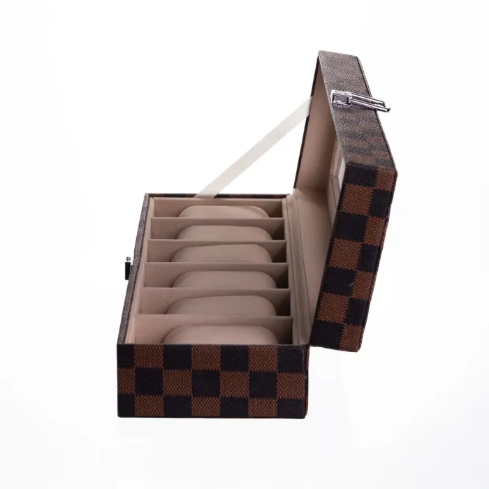 Скринька для годинників з екошкіри 6 відділень 31×11×7,5 см Коричневий Yiwu HP-5-14S (HP-5-14S) - зображення 3