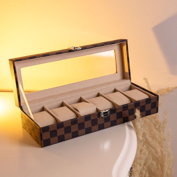 Скринька для годинників з екошкіри 6 відділень 31×11×7,5 см Коричневий Yiwu HP-5-14S (HP-5-14S) - изображение 4