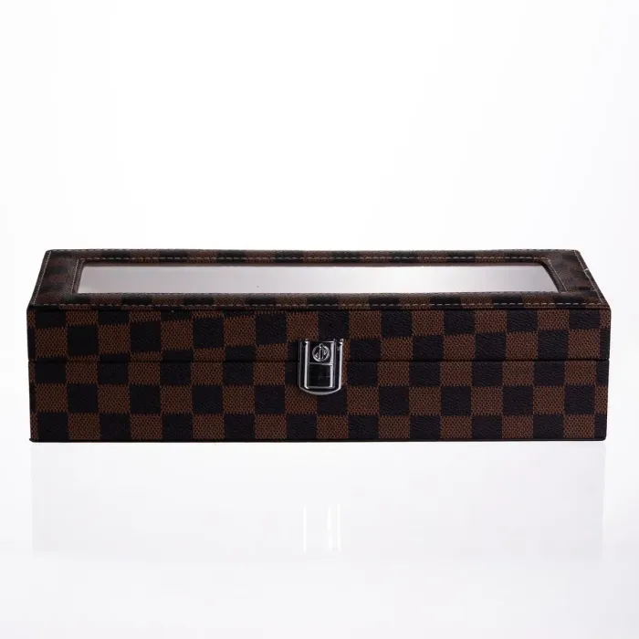 Скринька для годинників з екошкіри 6 відділень 31×11×7,5 см Коричневий Yiwu HP-5-14S (HP-5-14S) - зображення 6