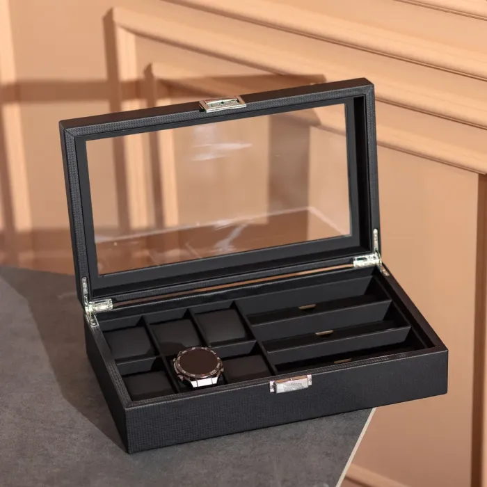 Скринька для зберігання наручного годинника з еко шкіри 35.5×21×9.5 см органайзер для окулярів та прикрас (HP-5-9) - зображення 7