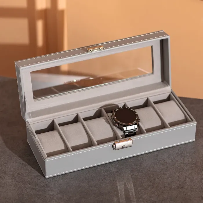 Скринька для наручного годинника 30×11×8 см з еко шкіри на 6 відсіків (HP-5-3) - зображення 6